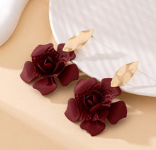 Maroon Rose and Rhinestone Earrings earrings
