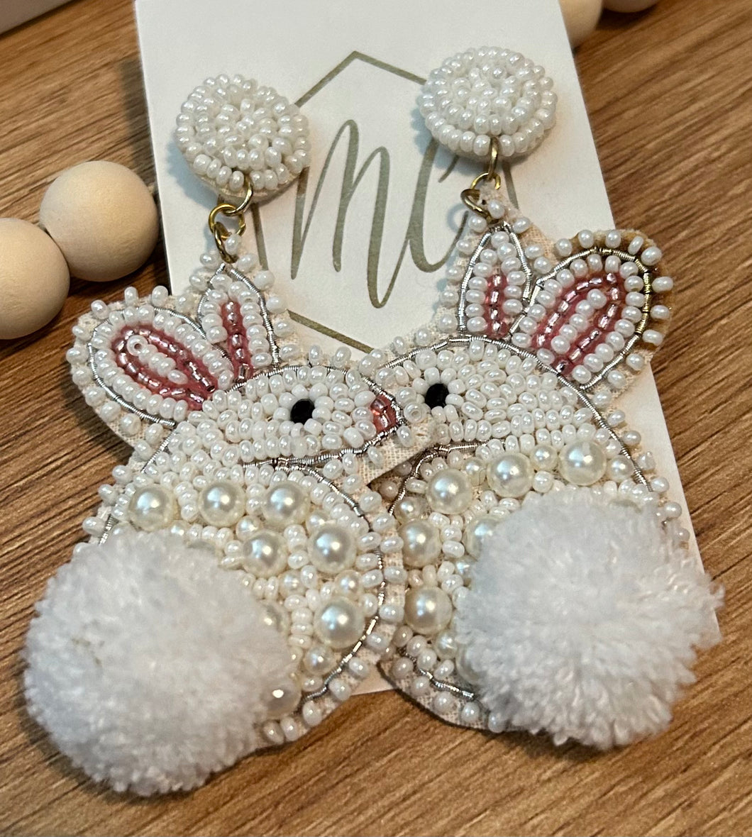 Beaded Bunny Dangle Easter Earrings
