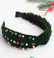 Velvet Christmas Jewel Pearl Headbands