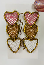 Beaded Triple Heart Valentine Earrings