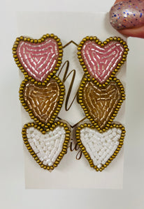 Beaded Triple Heart Valentine Earrings