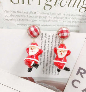 Santa Earrings with Plaid Top