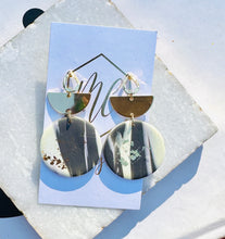 Gray Cream Gold Flake Earrings