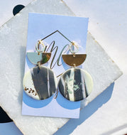 Gray Cream Gold Flake Earrings