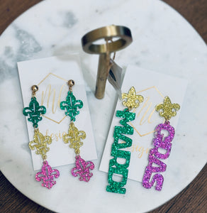 New Acrylic Mardi Gras Earrings