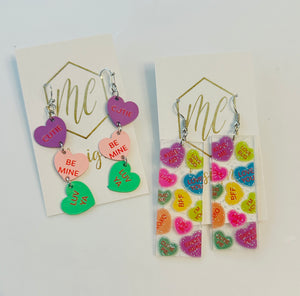 Acrylic Valentine Conversation Candy Heart Earring