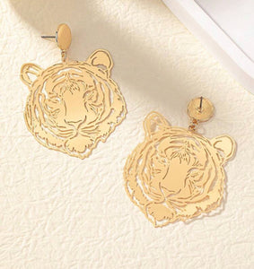 Tiger Earrings Gold and Silver Metal Filigree