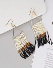 Loom Beaded Fringe Gold Triangle Earrings