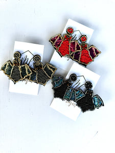 Sequin Beaded Bat Halloween Earrings