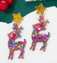 Glitter Star Tree and Reindeer Christmas Earrings