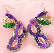 Mardi Gras Sequin Beaded Mask Earrings