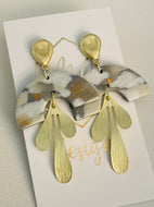 Gold Top Clay White Gray Gold Dangle Earrings