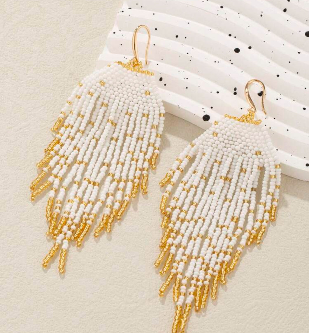 Beaded Boho Fringe Loom Earrings