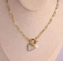 Heart Pearl Chunky Charm Chain Necklace