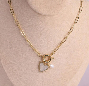 Heart Pearl Chunky Charm Chain Necklace