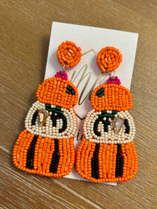 Fall Pumpkin Beaded Earrings Halloween