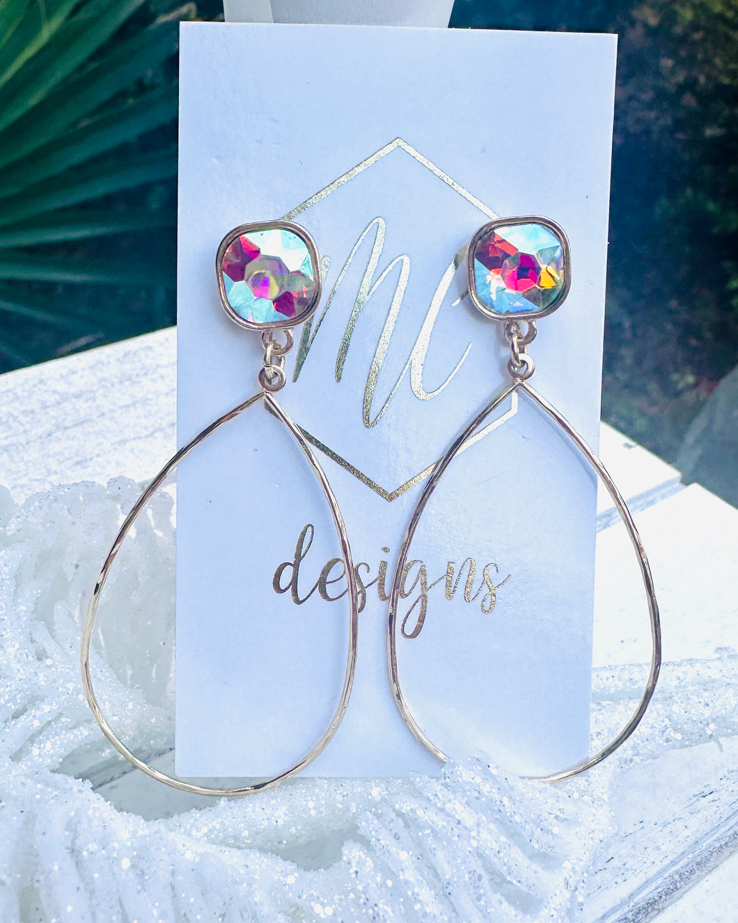 Jeweled Iridescent Teardrop Earrings