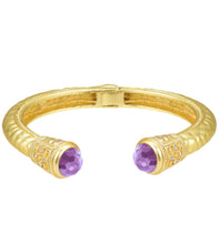 Jeweled Ended Ornate Hammered Gold Cuff Bracelets