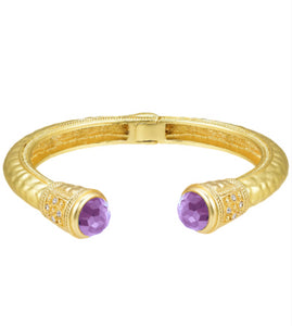 Jeweled Ended Ornate Hammered Gold Cuff Bracelets