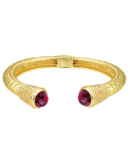 Jeweled Ended Ornate Hammered Gold Cuff Bracelets