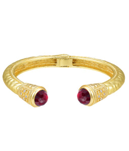 Jeweled Ended Ornate Hammered Gold Cuff Bracelets