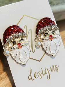 Glitter Santa Earrings with Pearl Ball