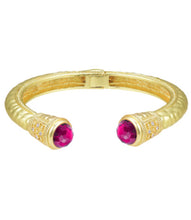Jeweled Ended Ornate Hammered Gold Cuff Bracelets