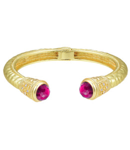 Jeweled Ended Ornate Hammered Gold Cuff Bracelets