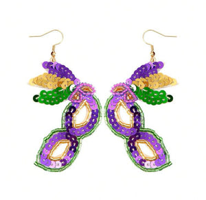 Mardi Gras Sequin Beaded Mask Earrings