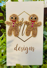 Jeweled Gingerbread Man Christmas Earrings
