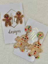 Jeweled Gingerbread Man Christmas Earrings