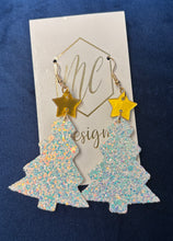 Leather Glitter Christmas Trees with a Star Top Earrings