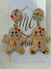 Jeweled Gingerbread Man Christmas Earrings