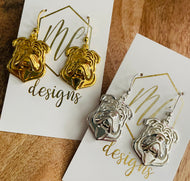 Gold or Silver Bulldog Face Earrings