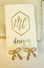 Gold Jewel Rhinestone Bow Earrings
