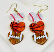 Heart Baseball Basketball Football Earrings