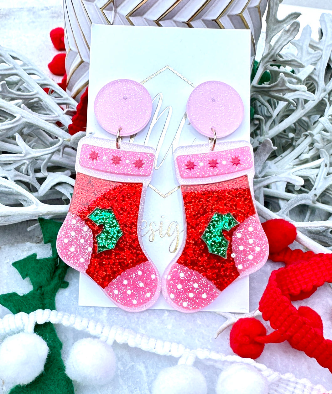 Fun Glitter Christmas Stocking Earrings