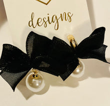Black Bow and Pearl Earrings