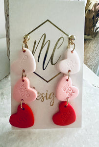 Triple Clay Heart Earrings Valentine