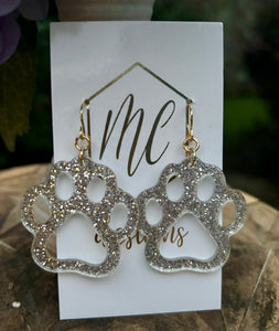 Acrylic Glitter Paw Print Earrings