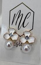 Enamel Flower Petal Pearl Earrings