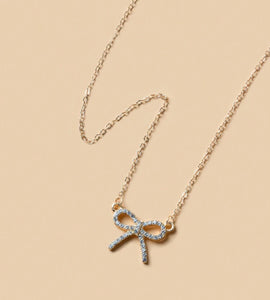 Gold Bow Simple Charm and Rhinestone Necklaces