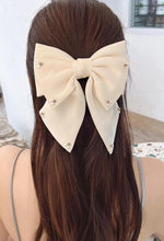 Hair Bow Clip Adorned with Pearl Accents