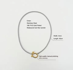 Box Chain Choker Dual Color Buckle Clasp Necklace