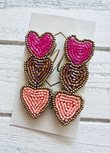 Beaded Triple Heart Valentine Earrings