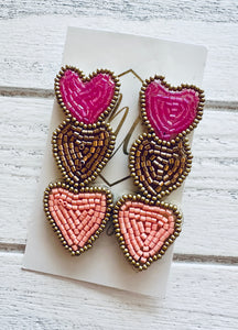 Beaded Triple Heart Valentine Earrings