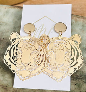 Tiger Earrings Gold and Silver Metal Filigree