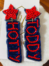Blue and Red Hotty Toddy Beaded Earrings