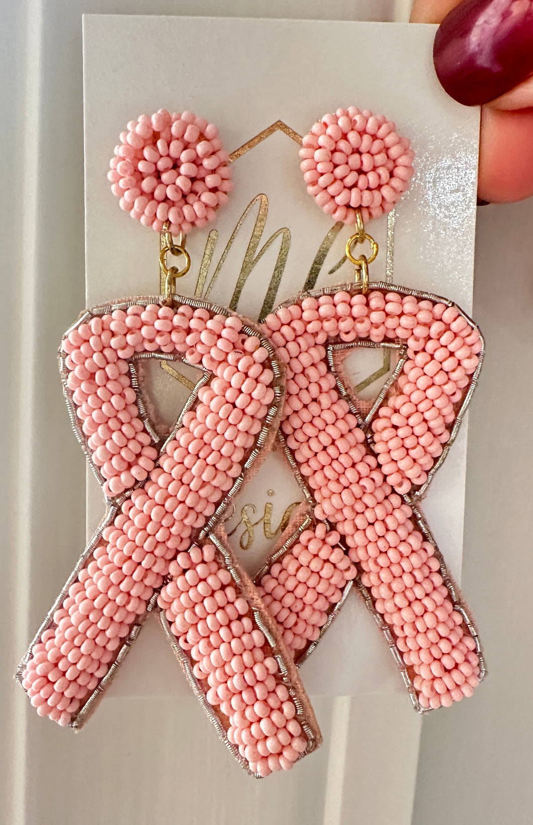 Breast Cancer Beaded Earrings