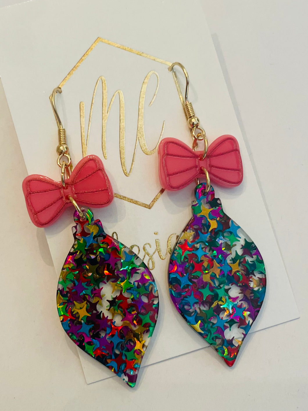 Christmas Ornament with Pink Bow Earrings